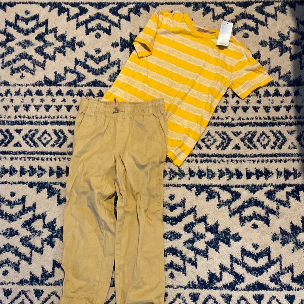 Yellow Striped T-Shirt and Tan Pants Set
